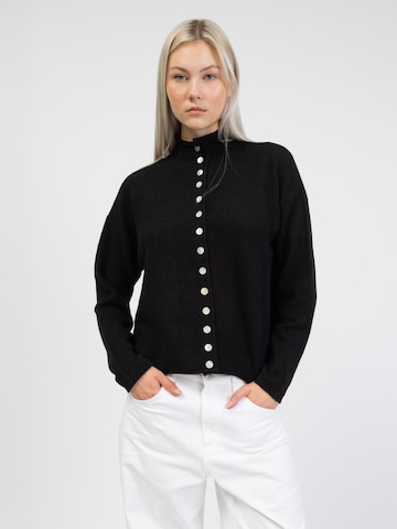 BROKE + SCHÖN Knit Cardigan 'Strickjacke mit Stehkragen' in Black: front