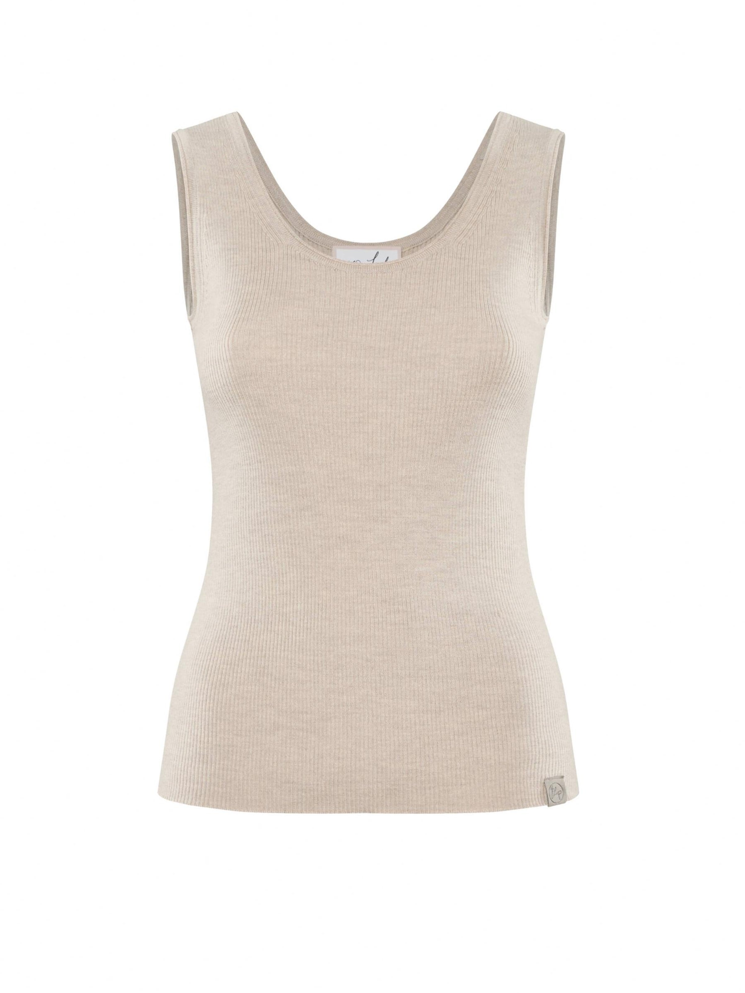 YOU LOOK PERFECT Gebreide top 'TOP BLOSSOM - Geripptes Merino Top mit Rundhals' in Beige: voorkant