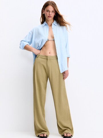 Pull&Bear Wide leg Pleat-front trousers in Green