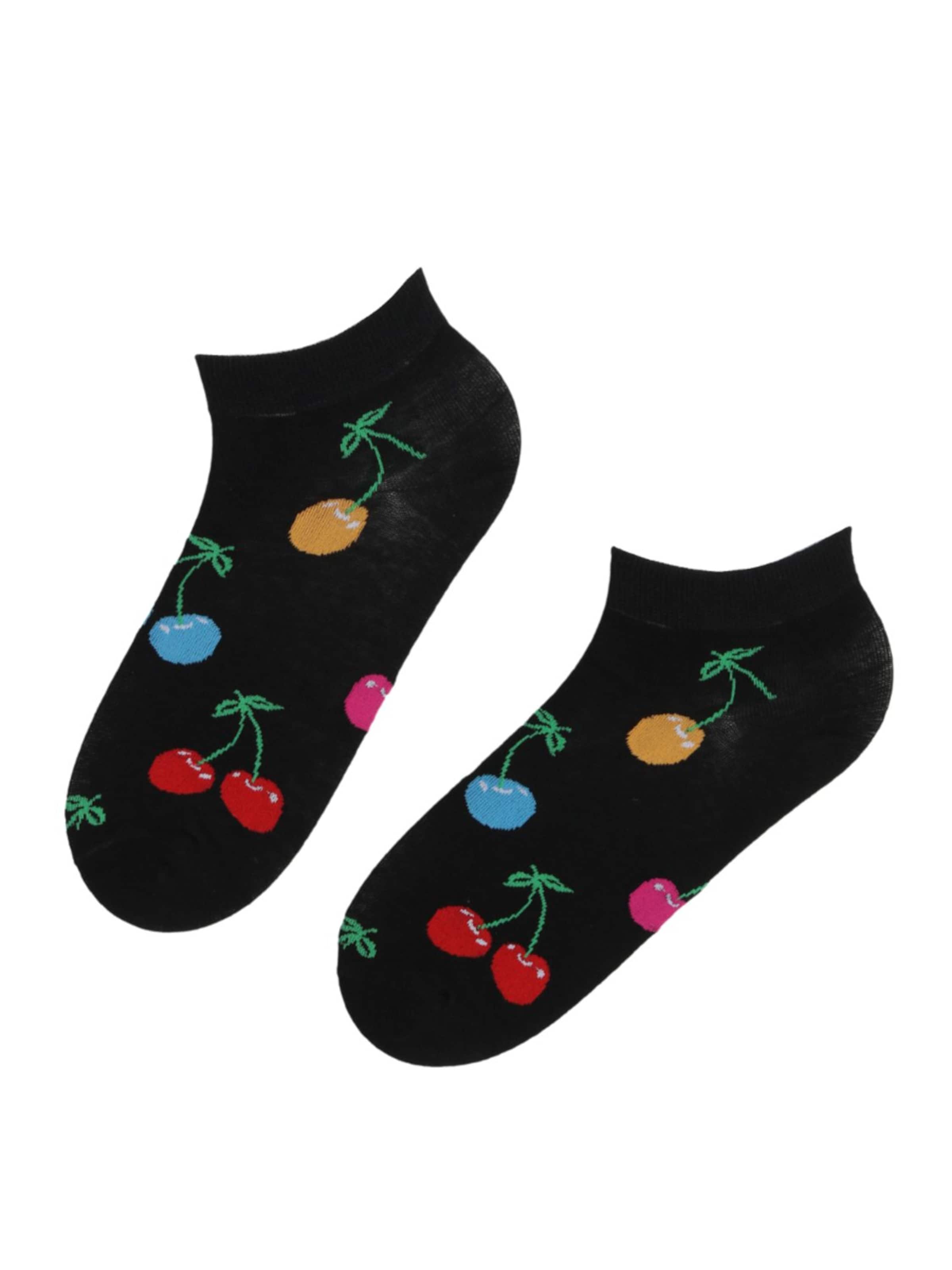 Sokisahtel Sokken 'low-cut socks with colored cherries' in Rood: voorkant