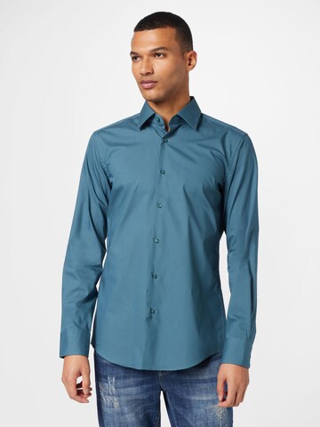 Coupe slim Chemise 'H-Hank' BOSS Black en bleu : devant