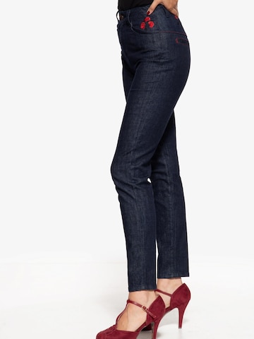 Queen Kerosin Slim fit Jeans 'Roses' in Blue