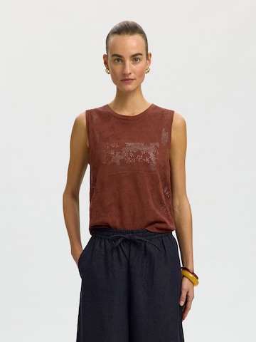 SELECTED - Top de punto 'SLFTOLED' en marrón: frente