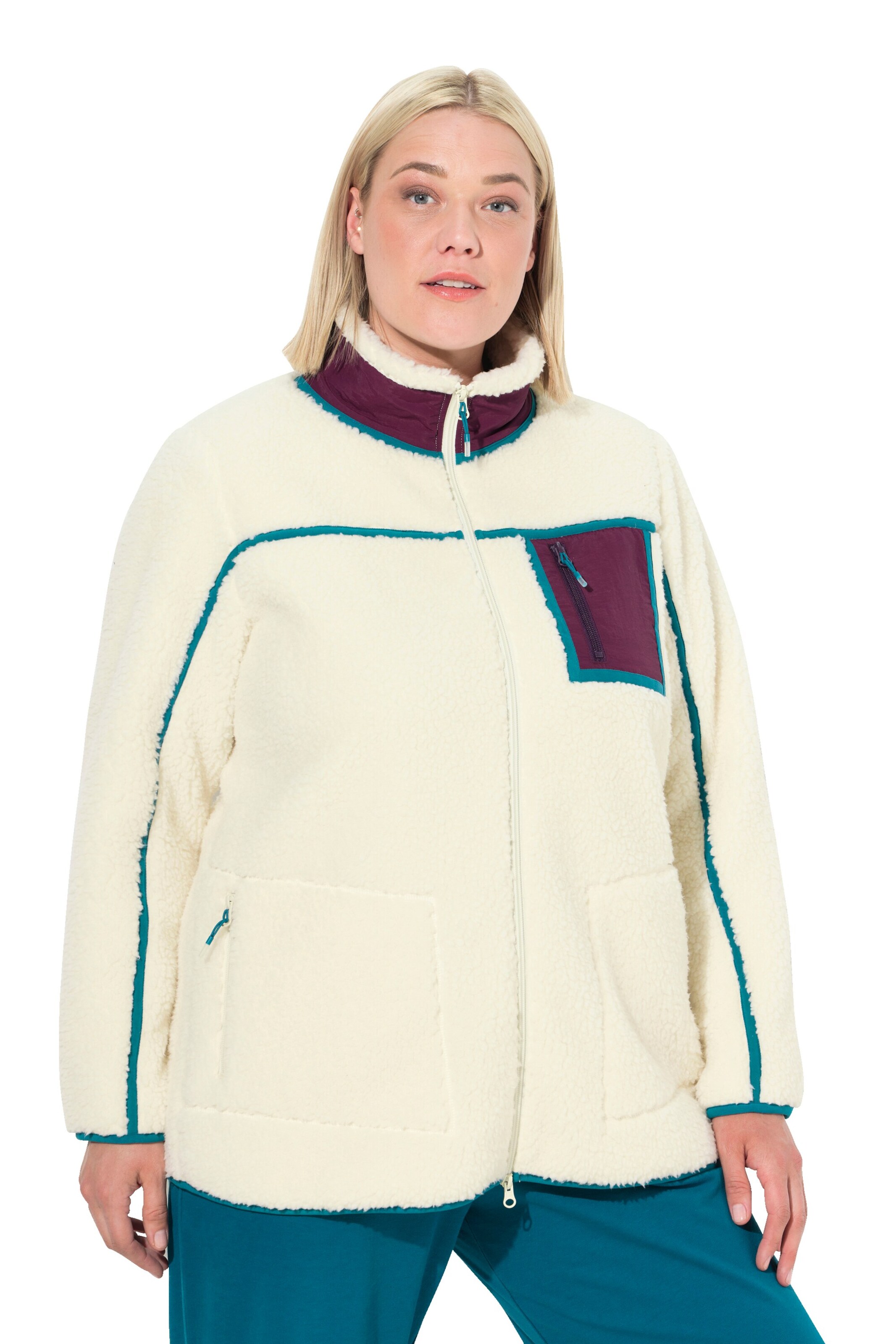 Ulla Popken Fleecejacke in Beige: Vorderseite