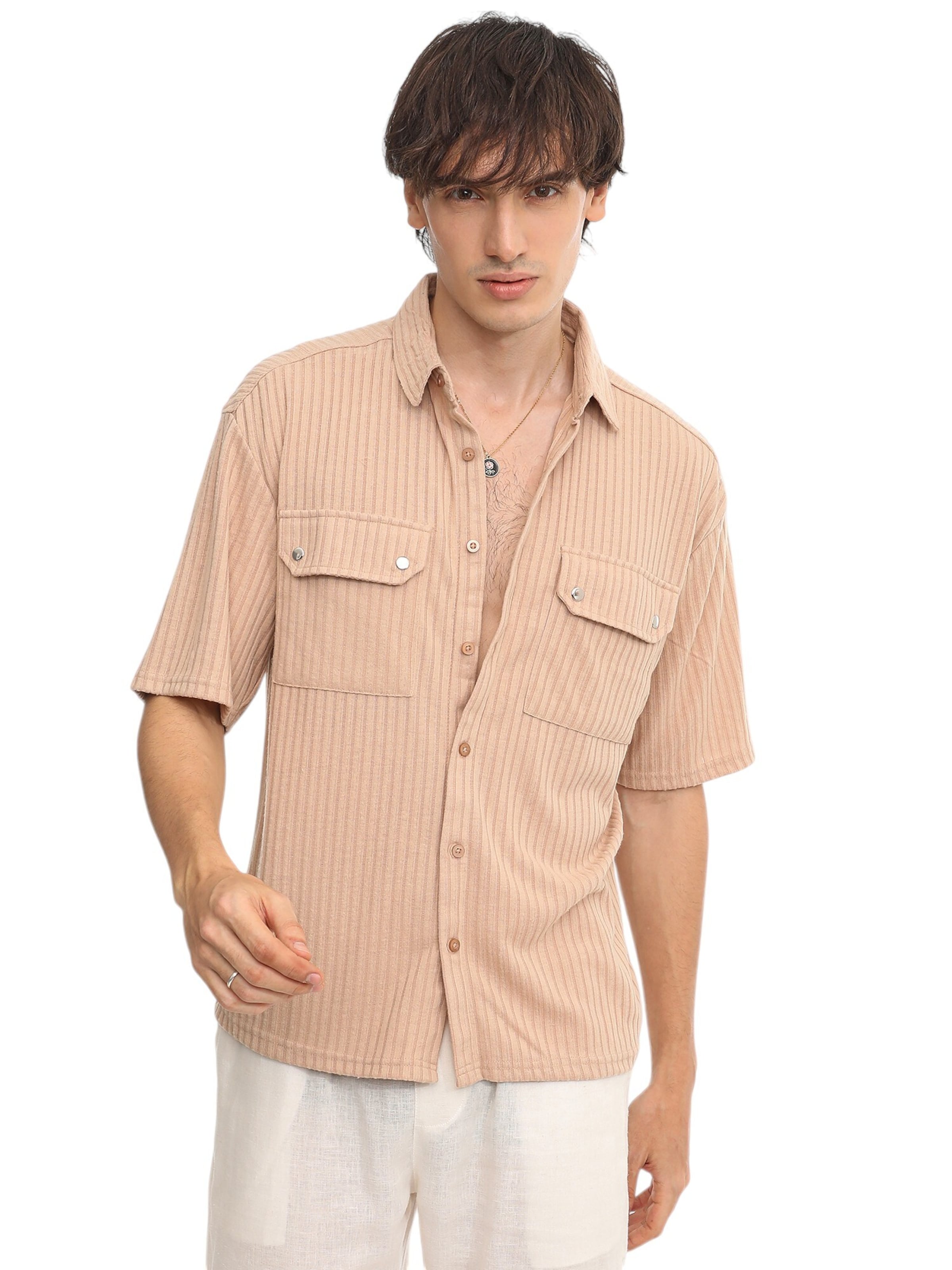 Campus Sutra Regular fit Button Up Shirt ' Tina ' in Beige: front