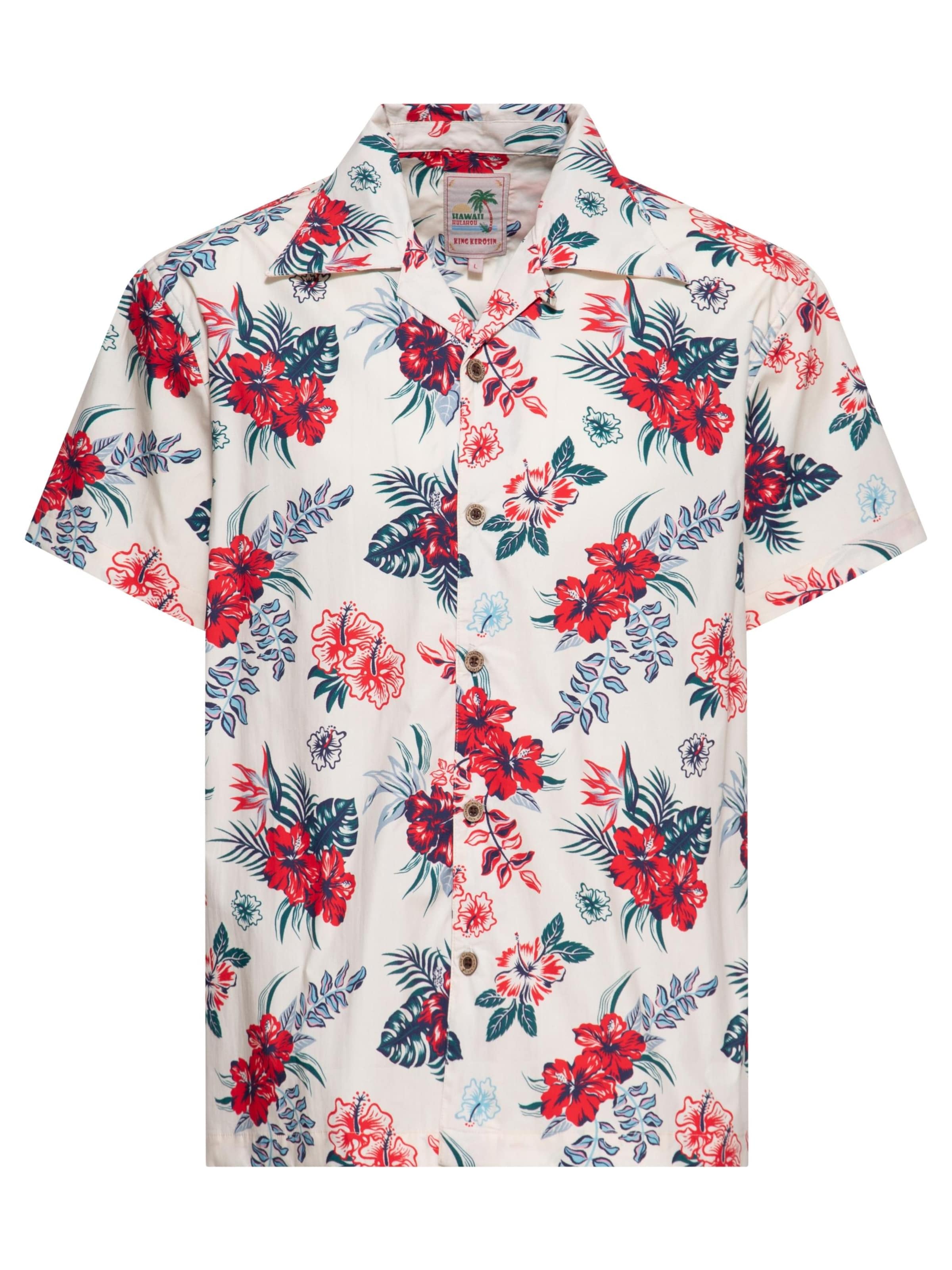 King Kerosin Button Up Shirt 'Hibiscus' in White: front