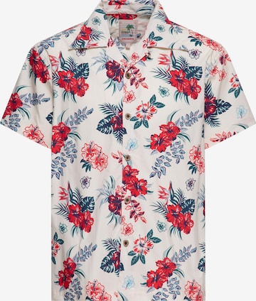 King Kerosin Button Up Shirt 'Hibiscus' in White: front