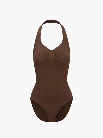 cfab (formerly creamy fabrics) Shapingbody 'Neckholder Bodysuit mit Slip'‌‌‌‌‌‌‌ in Braun: Vorderseite