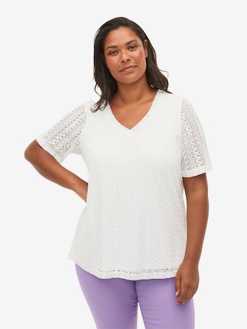 Camicia da donna 'VCARIS' di Zizzi in bianco: frontale