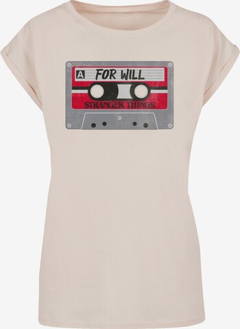 F4NT4STIC T-Shirt 'Stranger Things Cassette For Will Netflix TV Series' in Beige: predná strana