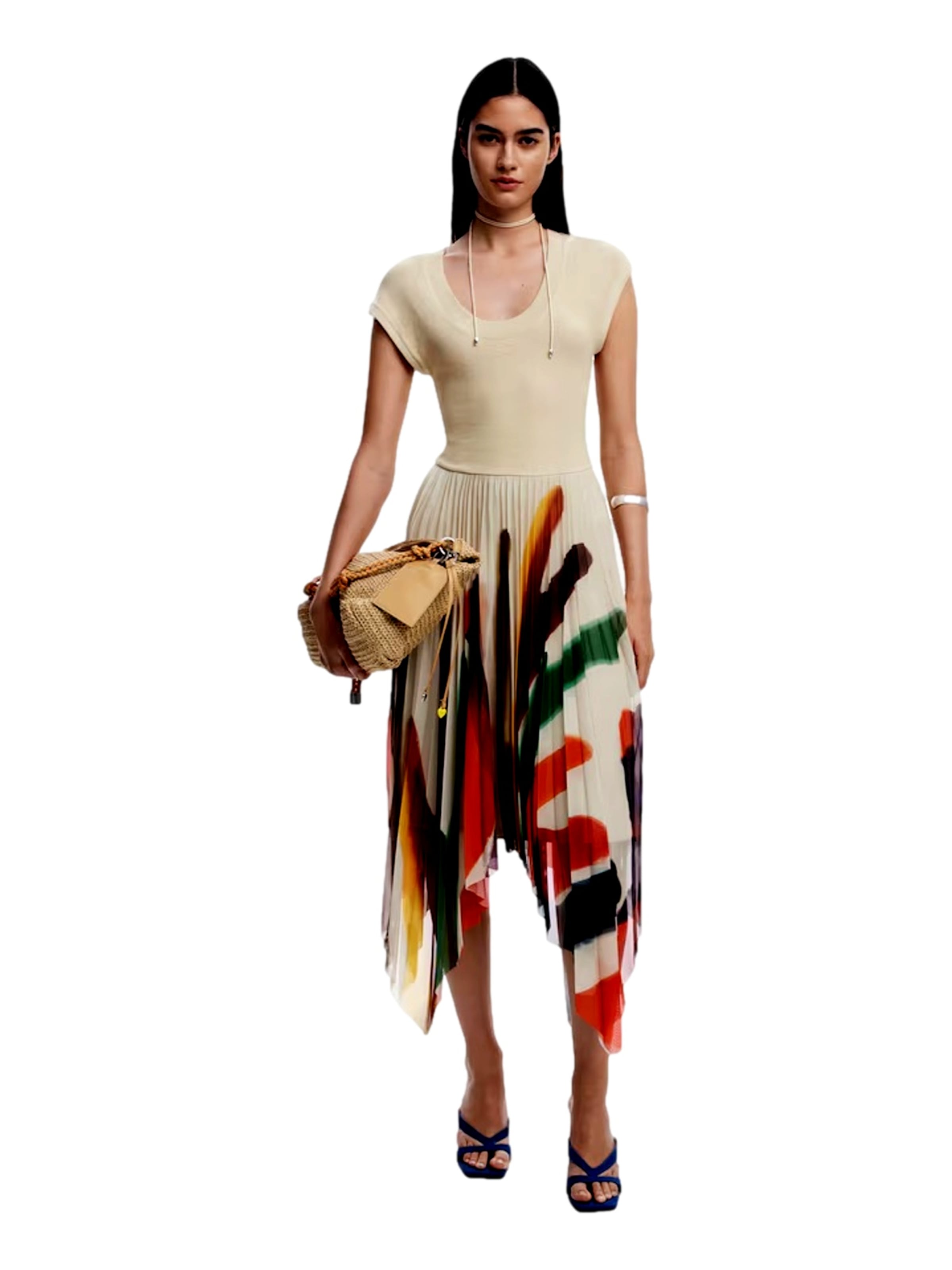 Desigual Håndtaske 'Half Logo Raffia' i beige: forside