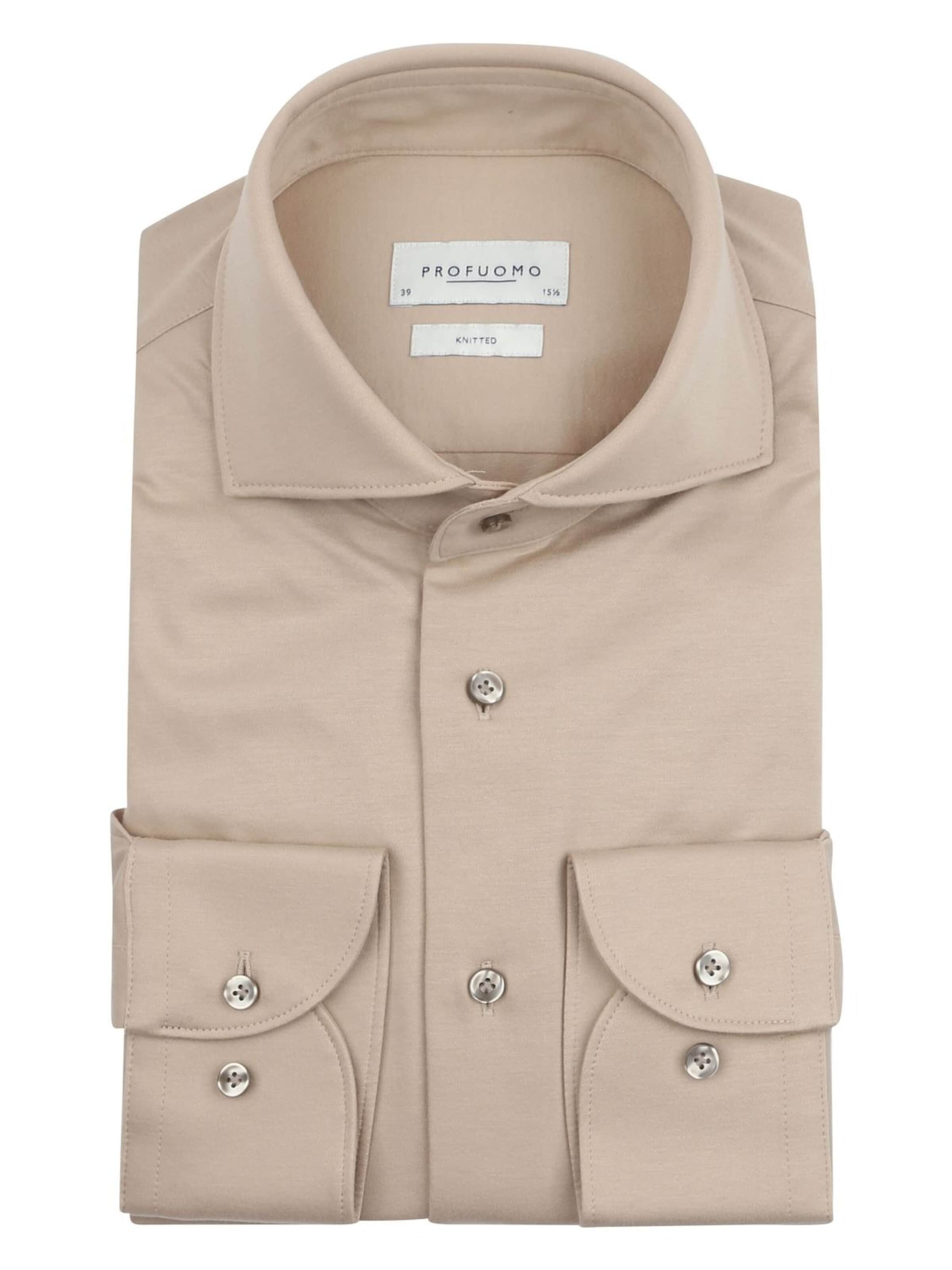 Profuomo Button Up Shirt 'Knitted' in Beige: front