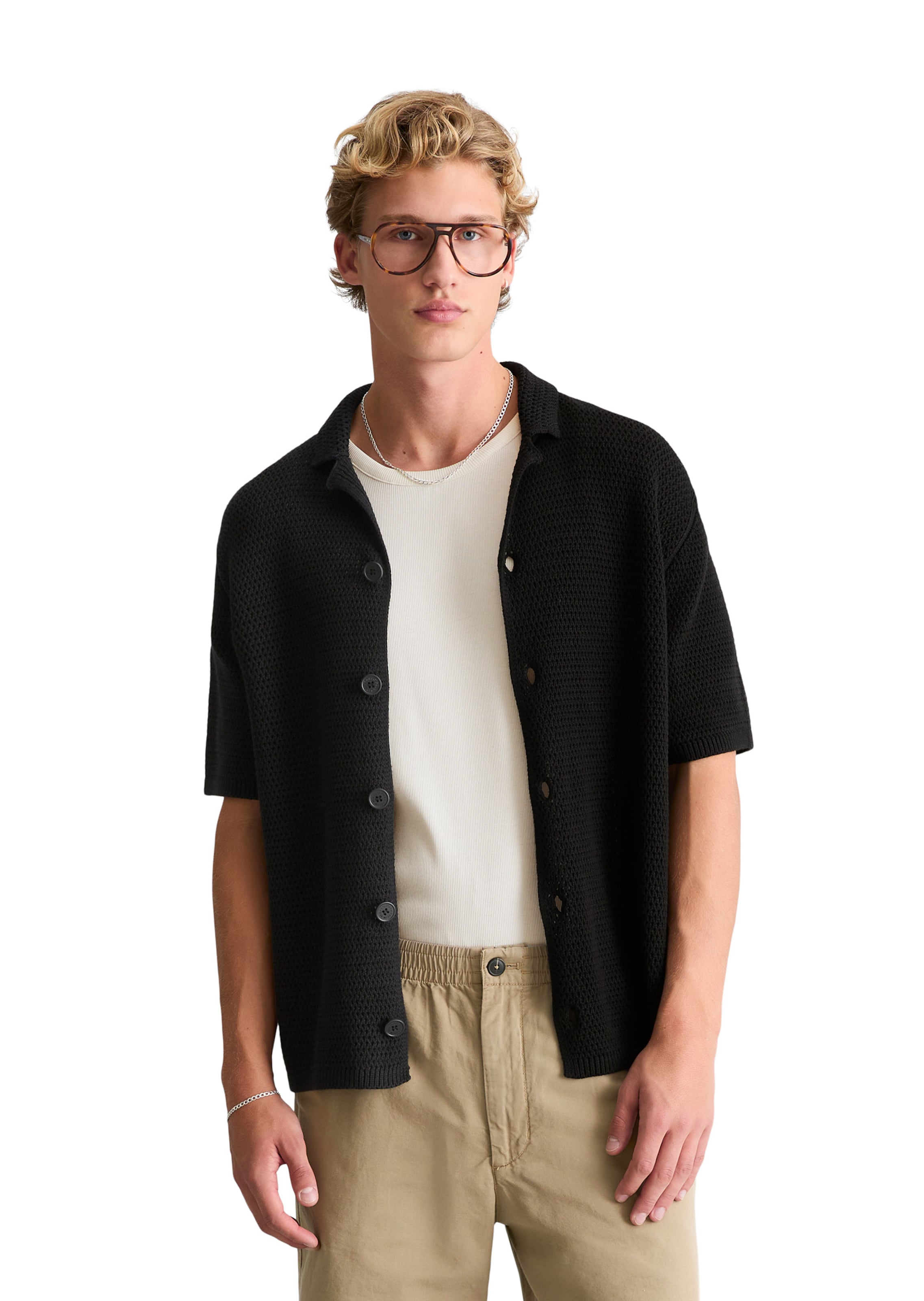 Marc O'Polo DENIM Gebreid vest in Zwart: voorkant