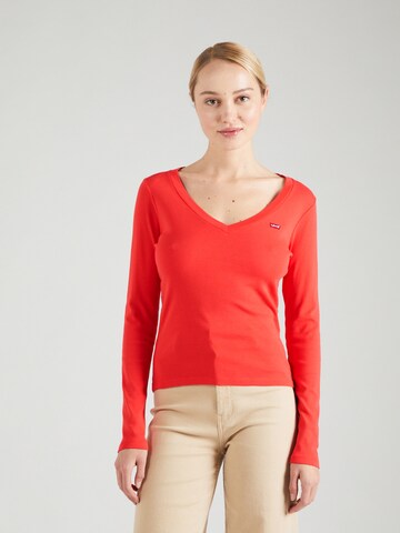 LEVI'S ® Shirt 'Long Sleeve V-Neck Baby Tee' in Rood: voorkant
