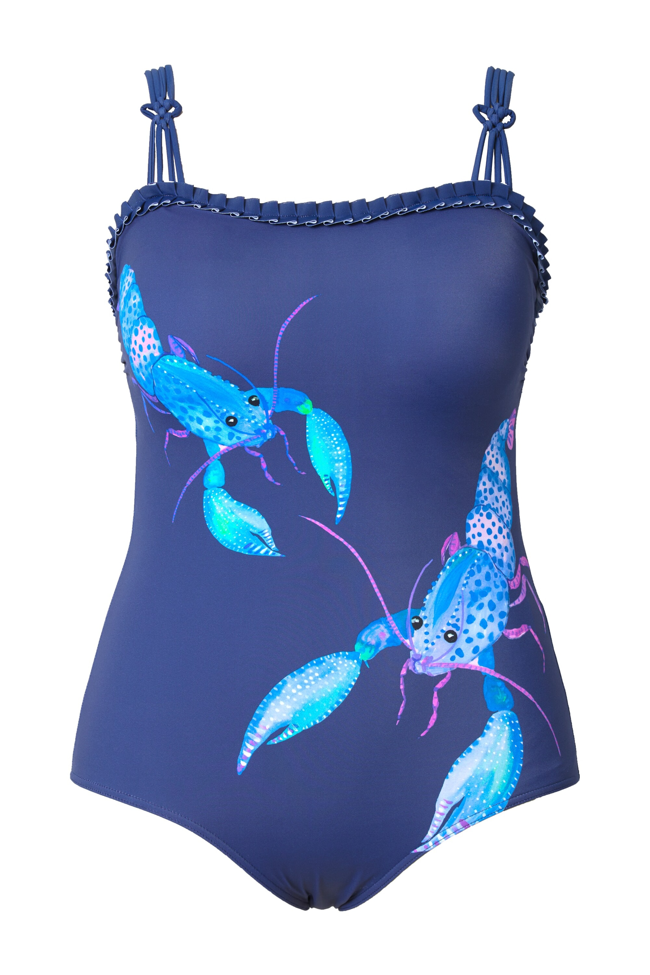 Ulla Popken Bandeau Badpak in Blauw: voorkant