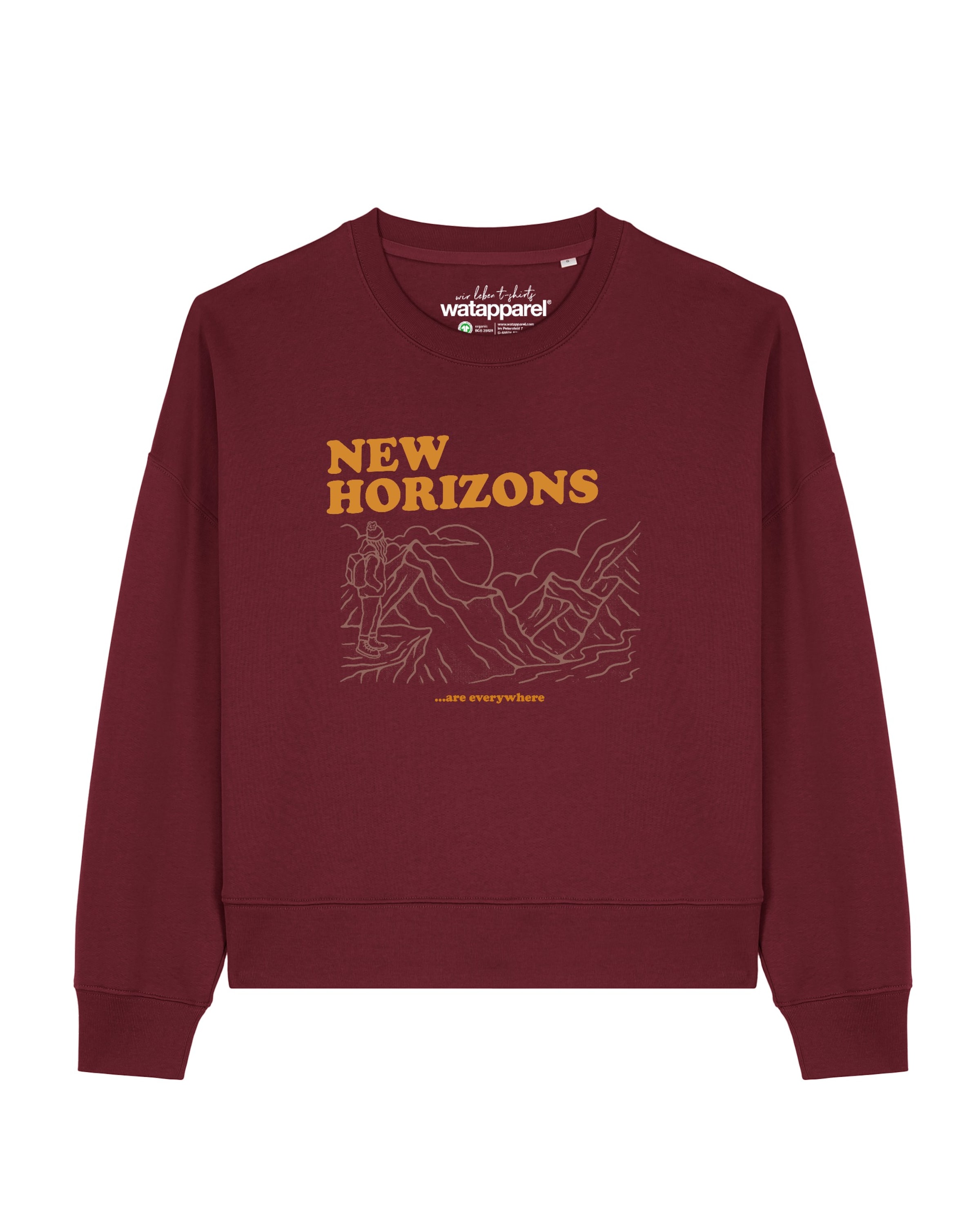 Watapparel Sweatshirt 'New horizons are everywhere ' in Rood: voorkant