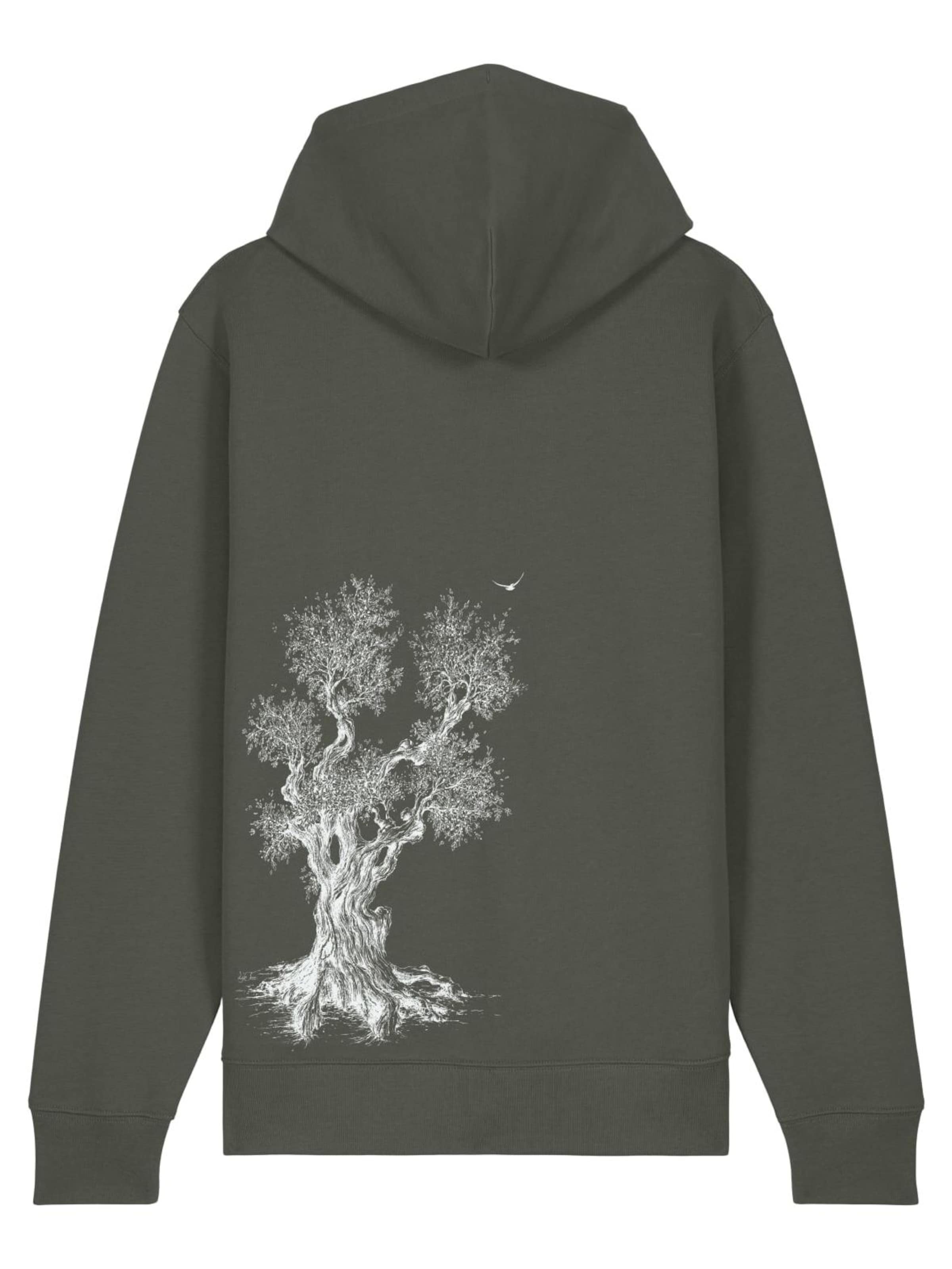 Life-Tree Sweater 'Zipper Organic Olive Tree' in Green: front