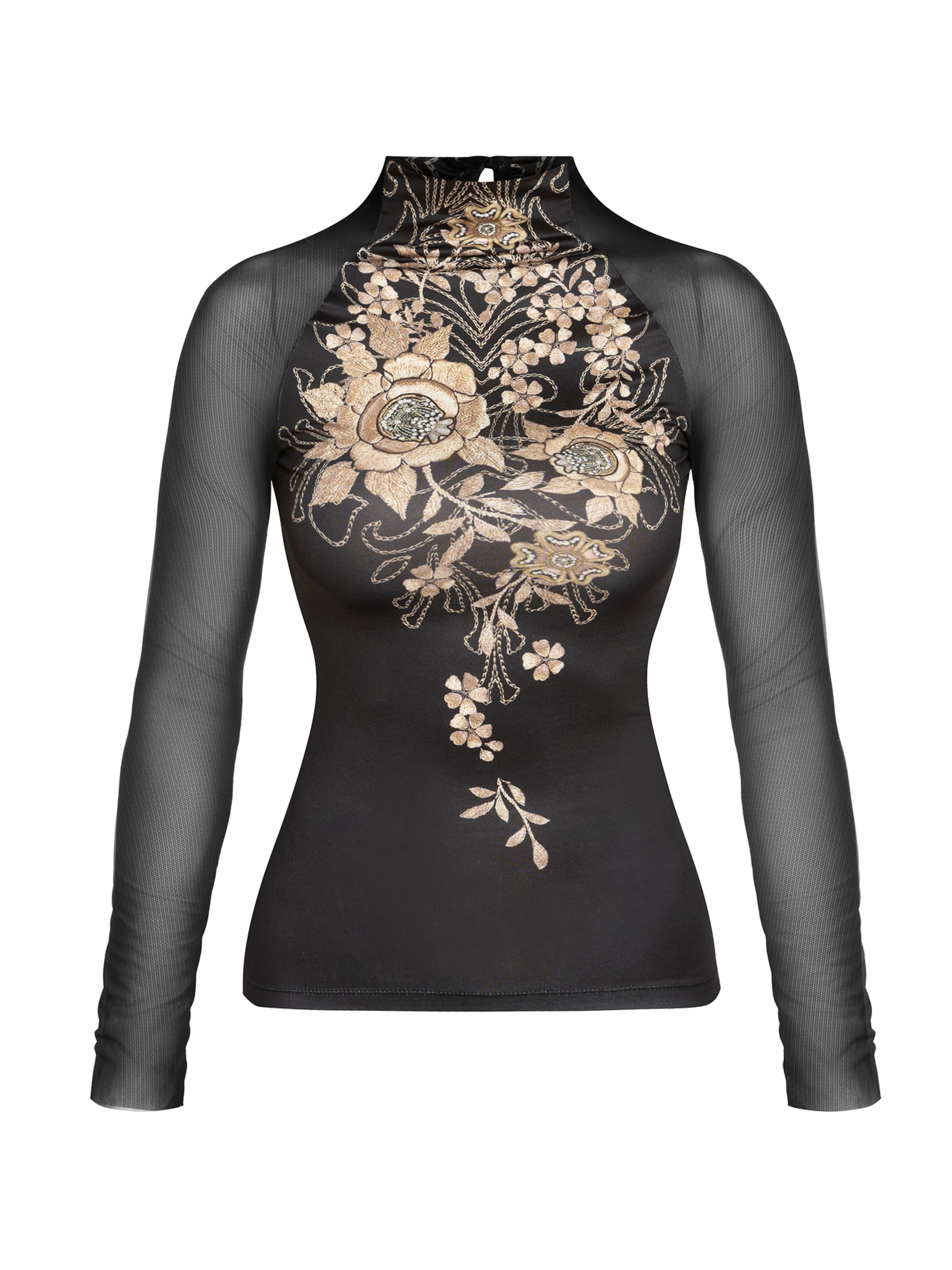 Chemisier 'GOLDEN ROSES' JIORO en noir : devant