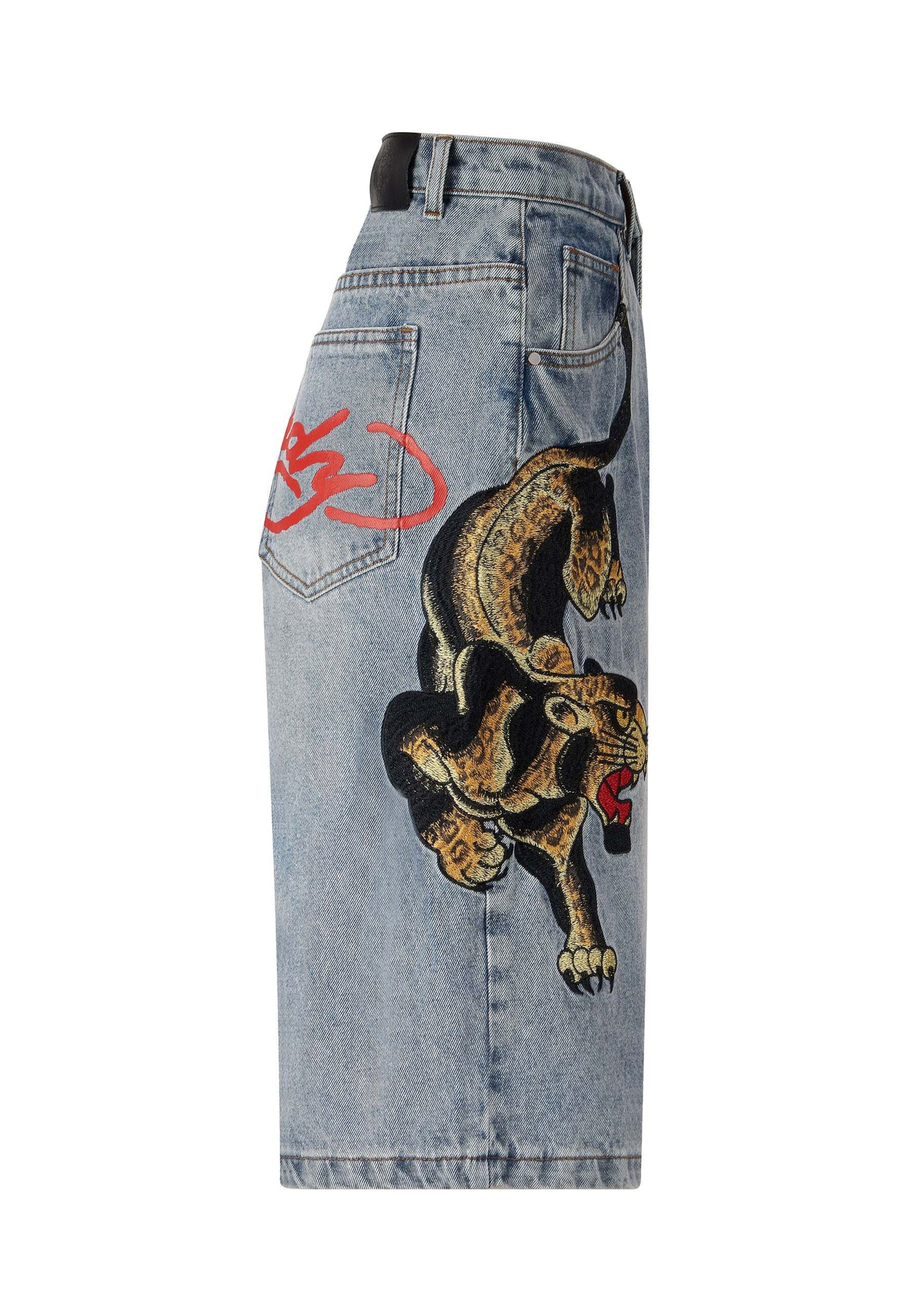 Ed Hardy Loosefit Shorts 'Panther Crawl' in Blau