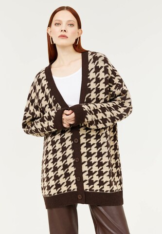 TOPTOP STUDIO Knit Cardigan in Brown: front