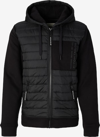 TOM TAILOR Zip-Up Hoodie in Black: front