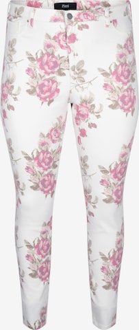 Zizzi Slimfit Jeans 'Amy' in Wit: voorkant