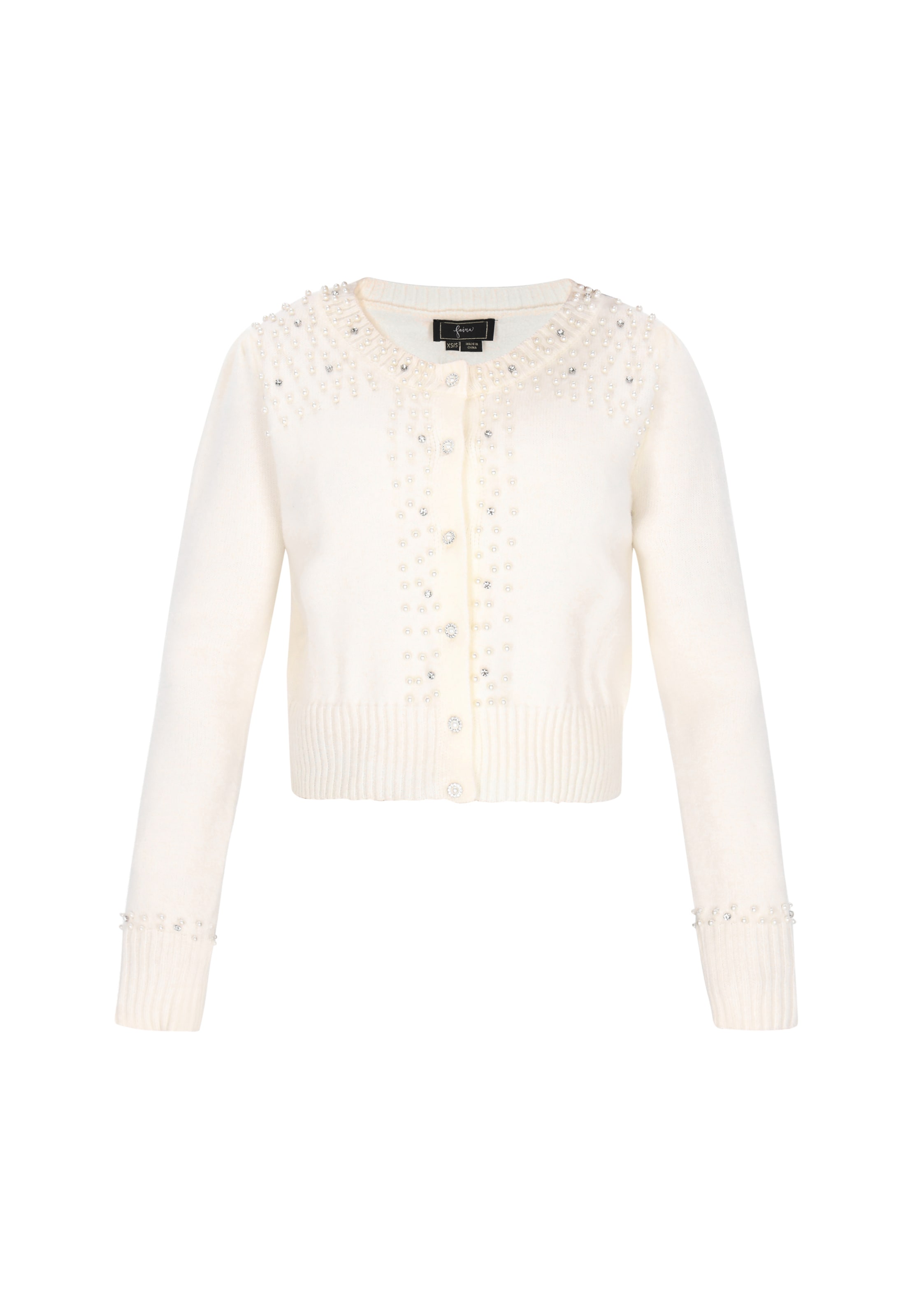 Geacă tricotată de la faina pe alb: față