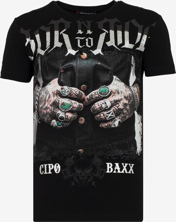 CIPO & BAXX T-Shirt TOUGH RIDER mit grafischem Print in Schwarz: predná strana