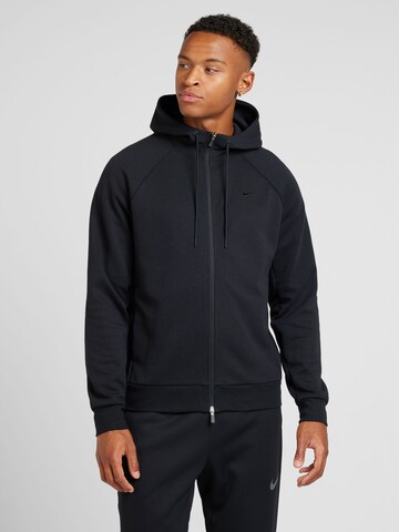 NIKE Sports sweat jacket 'PRIMARY' in Black: front