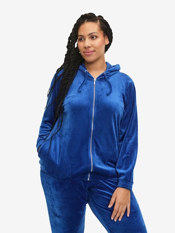 Zizzi Zip-Up Hoodie in Blue: front