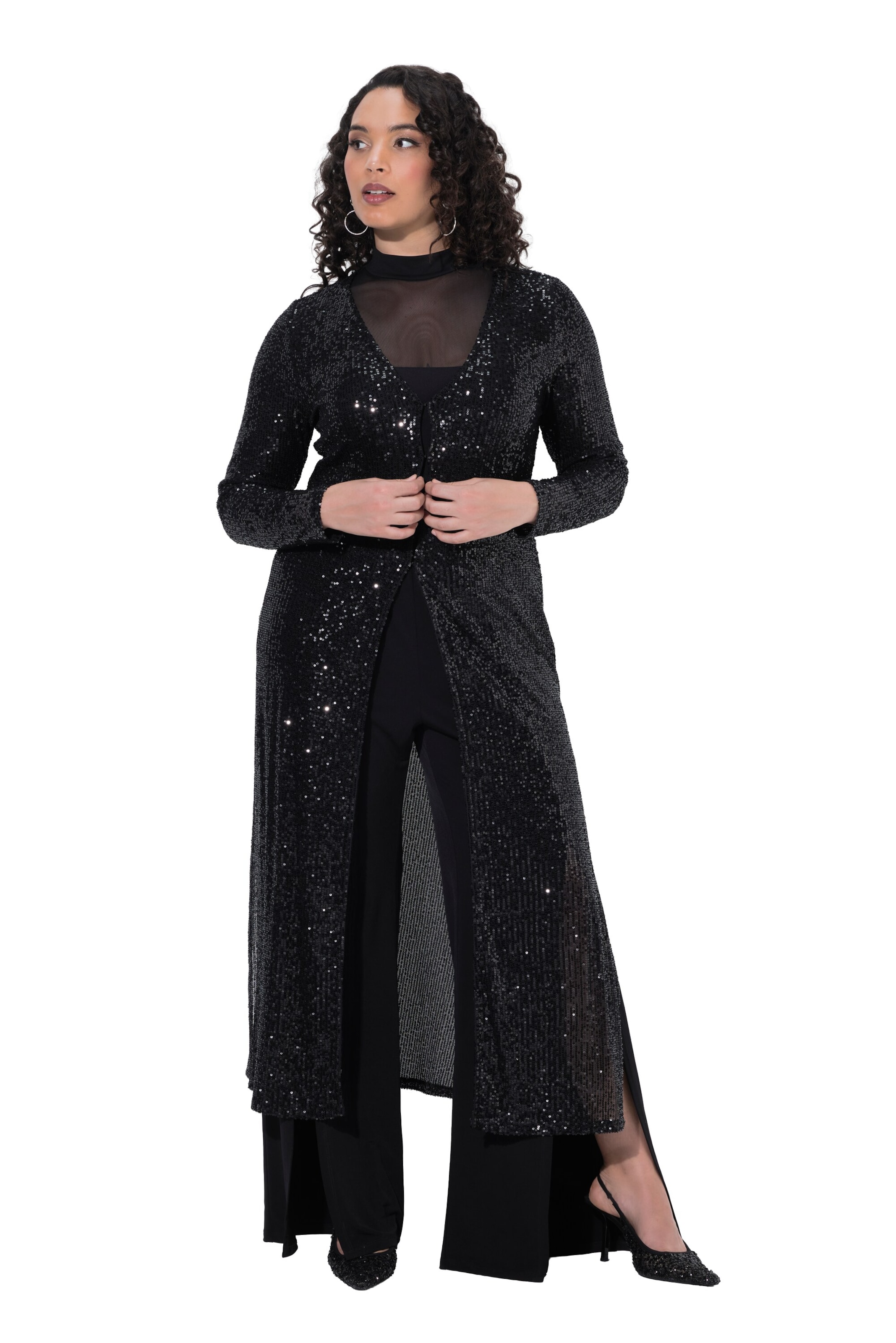 Ulla Popken Kimono in Zwart: voorkant