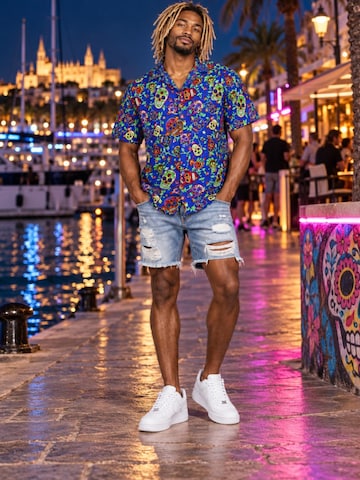 King Kameha T-shirt 'Skull' i blå