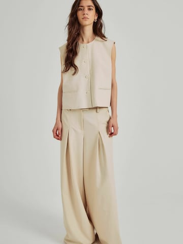 NORR Wide Leg Bukser med lægfolder 'Kamin' i beige