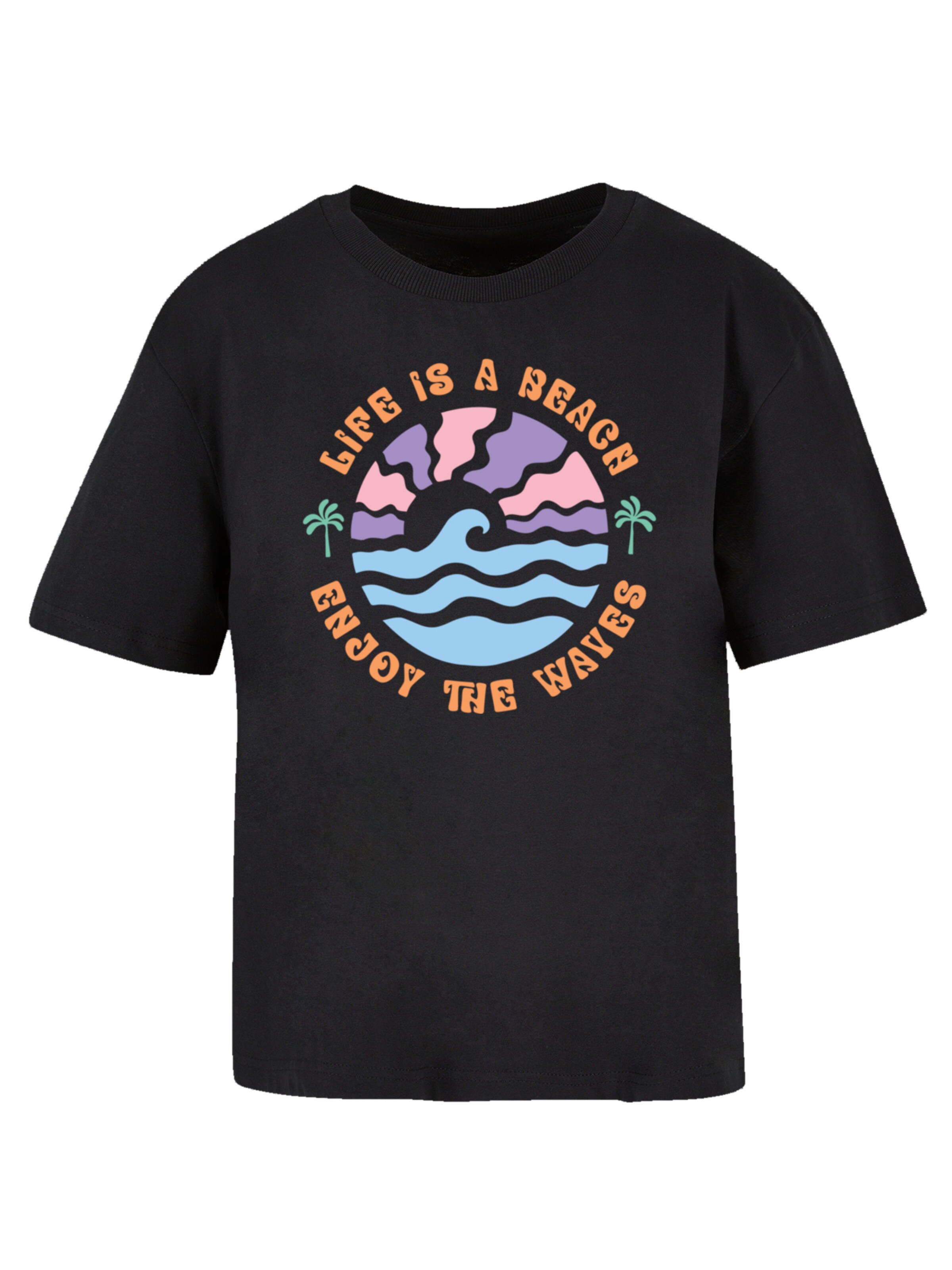 F4NT4STIC T-Shirt 'Life Is A Beach Enjoy The Waves' in Schwarz: Vorderseite