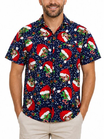 King Kameha - Ajuste regular Camisa 'Christmas Flying Hats' en azul
