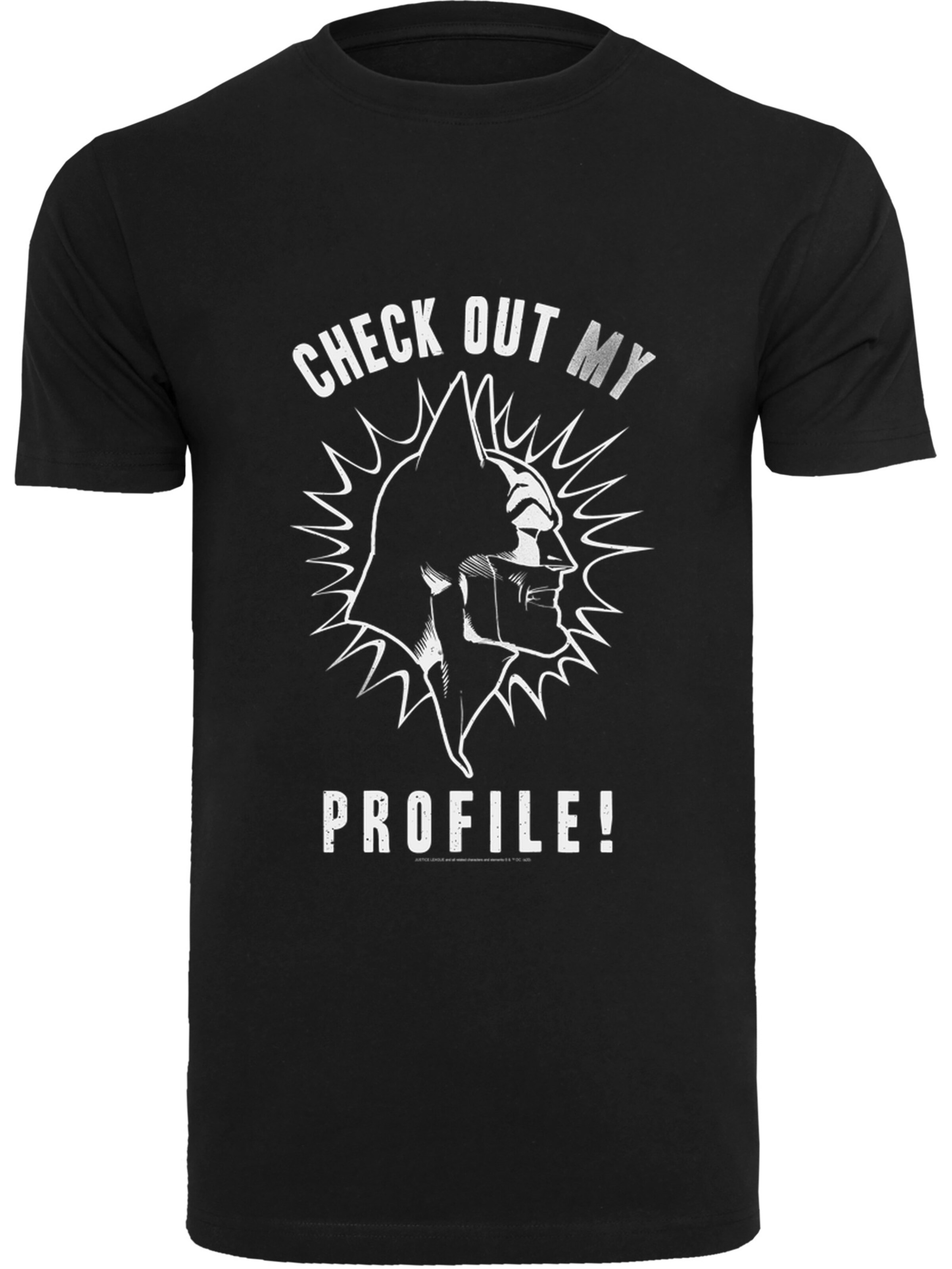 F4NT4STIC Shirt 'Batman Check out my Profile' in Zwart: voorkant