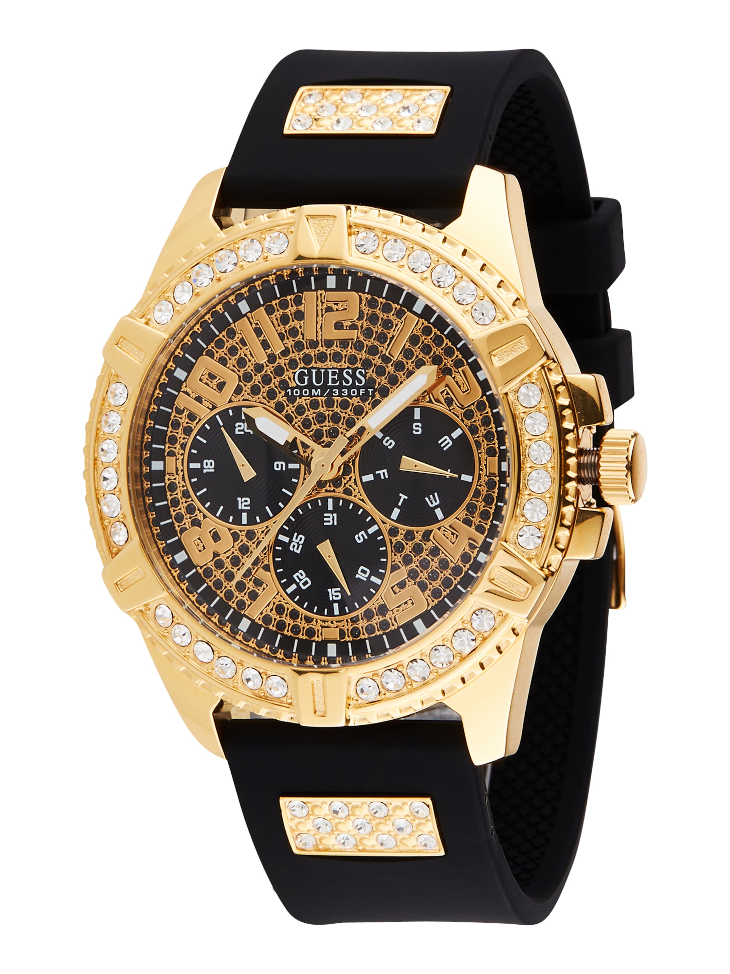 Ceas analogic 'Frontier' de la GUESS pe negru: față