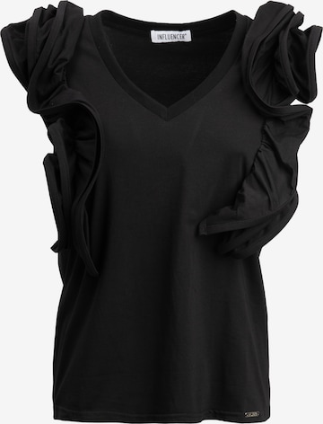 Tricou 'Flounce' de la Influencer pe negru: față