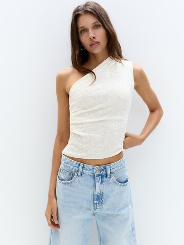 Pull&Bear Broderad topp i beige: framsida