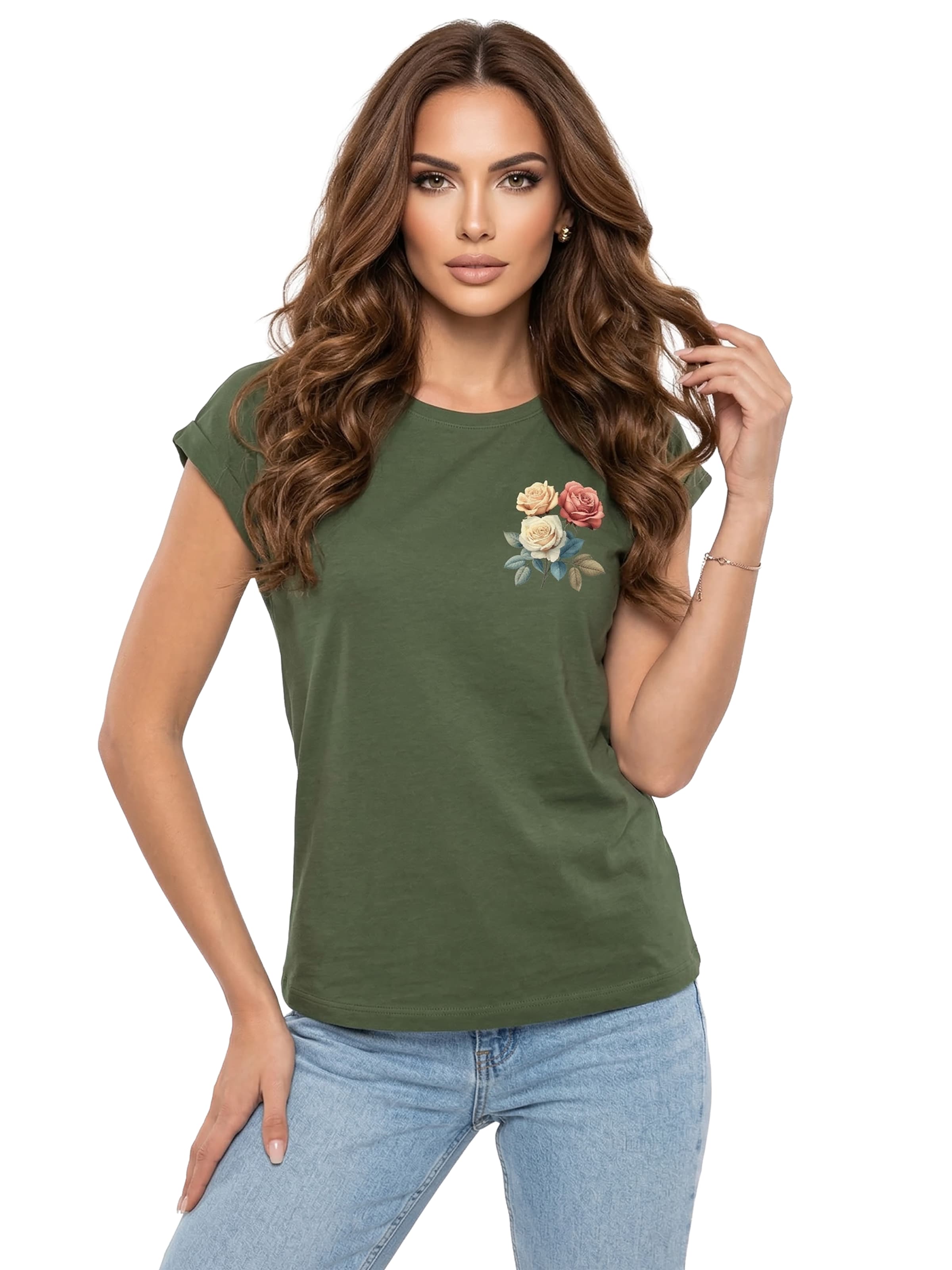MAKAYA Shirt 'Three Roses' in Green: front