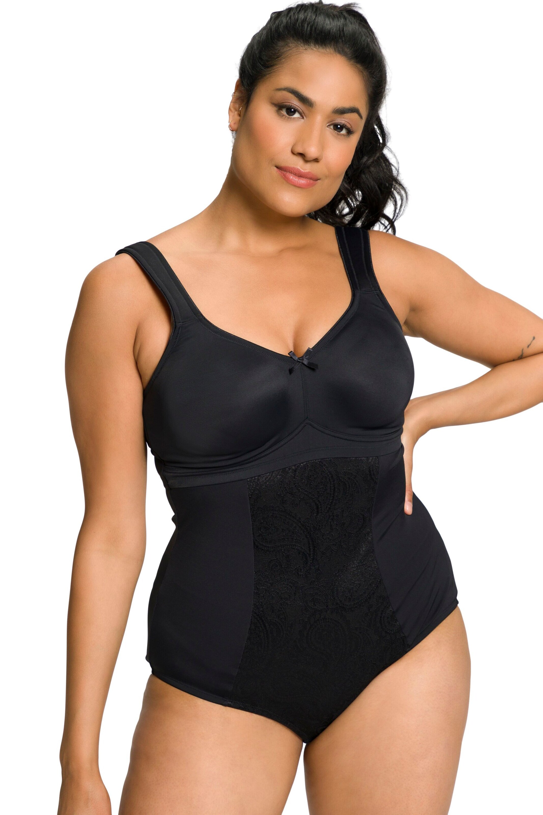 Ulla Popken Lingerie bodysuit in Black: front