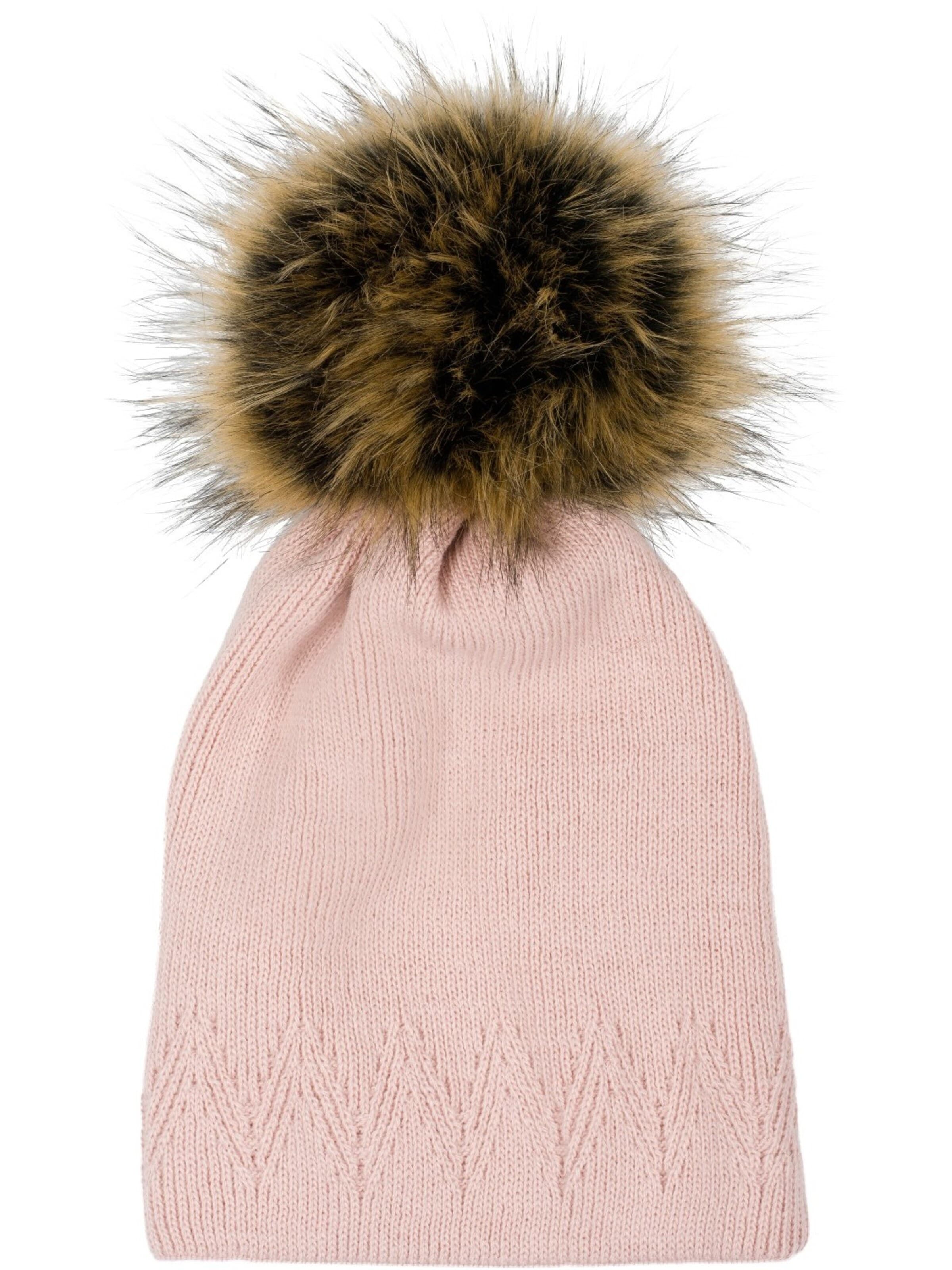 styleBREAKER Mütze 'Strick Bommelmütze mit Zacken Muster'‌‌‌‌‌‌‌ in Pink: Vorderseite