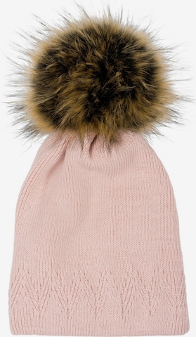 styleBREAKER Mütze 'Strick Bommelmütze mit Zacken Muster' in Pink: Vorderseite