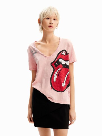 T-shirt 'Rhinestone The Rolling Stones' Desigual en rose : devant