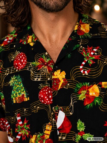 King Kameha Regular fit Overhemd 'Christmas Music' in Zwart