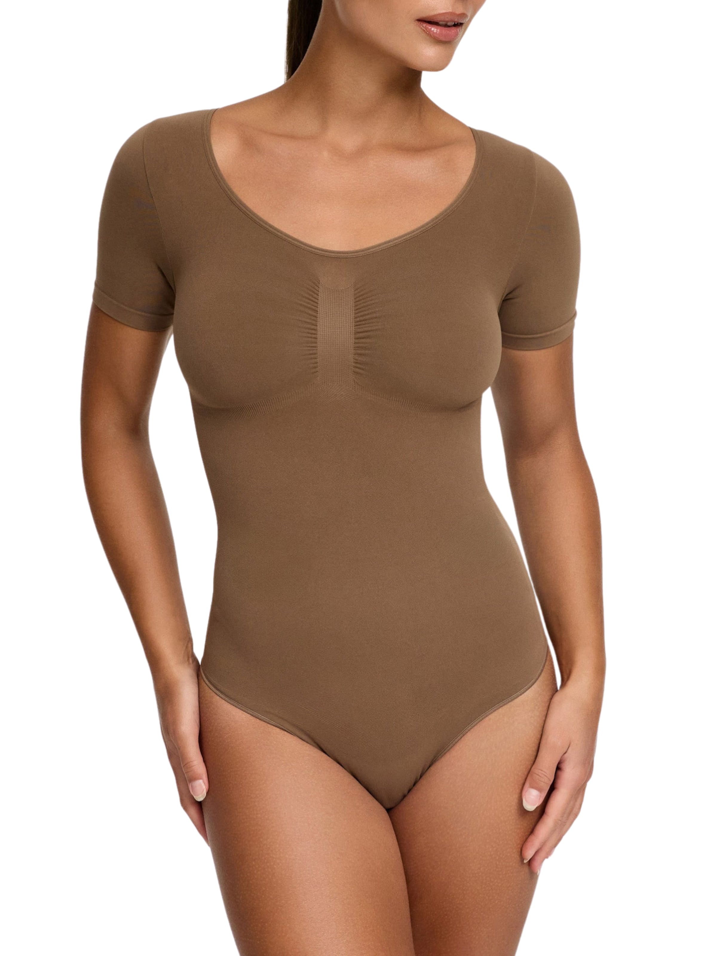 cfab (formerly creamy fabrics) Shaping Bodysuit 'T-Shirt Bodysuit Sculpting Shapewear mit Slip' in Brown: front