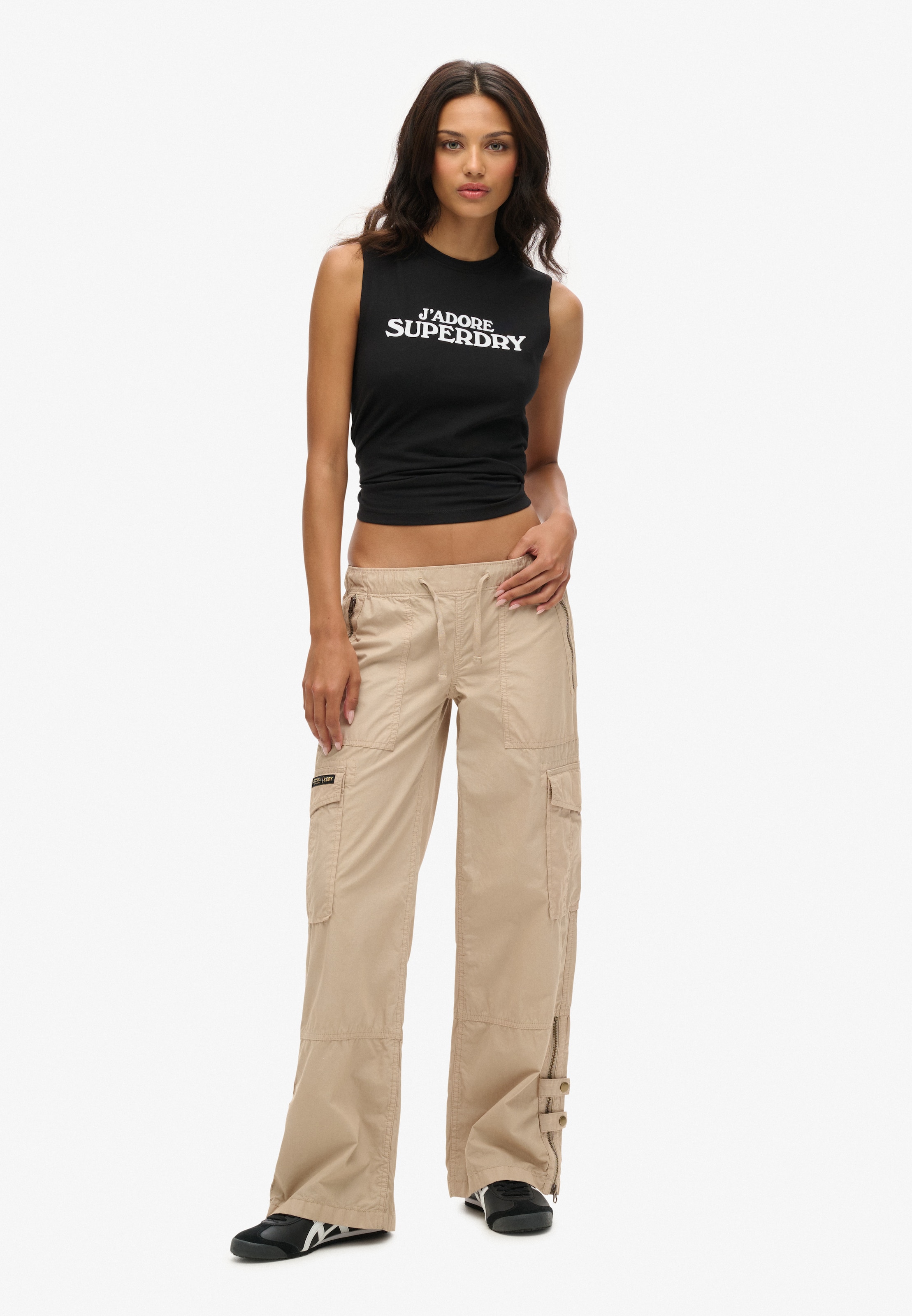 Superdry & Co Wide leg Cargo Pants in Beige