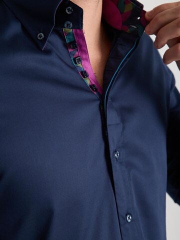 7Camicie Slim Fit Businesshemd 'Roma Satin Man Shirt Green'‌ in Blau