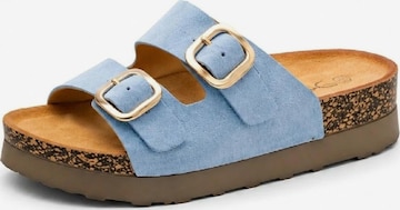Pogolino Mules 'Damen Sandalen Pantoletten Plateau Animal Print TPW4' in Blue: front