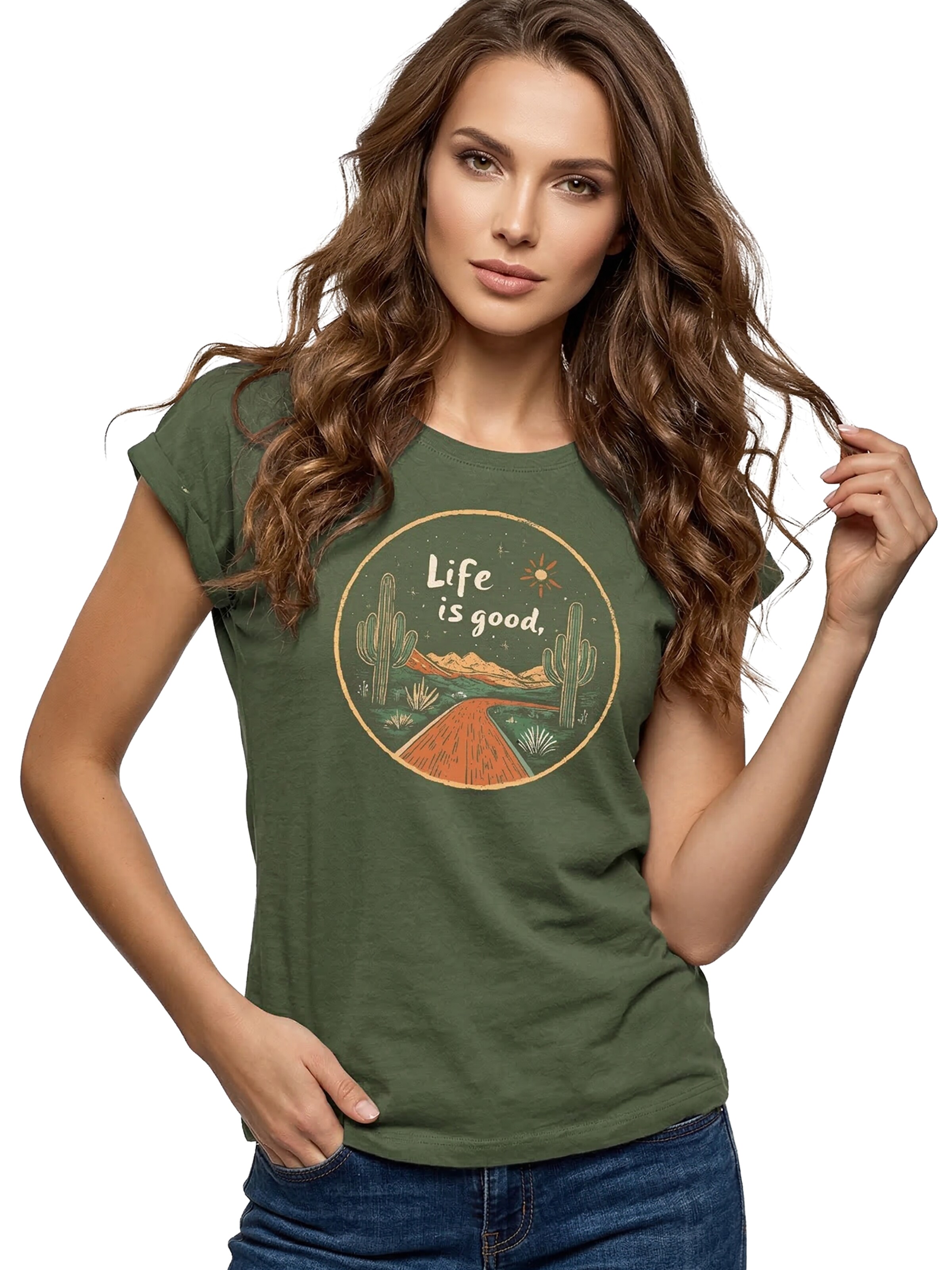 MAKAYA Shirt 'Life is good' in Green: front